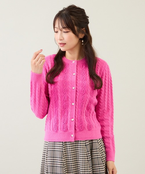 ローズティアラ（Rose Tiara）/レース×ケーブル編みニットカーディガン セール】レース×ケーブル編みニットカーディガン（カーディガン/ボレロ