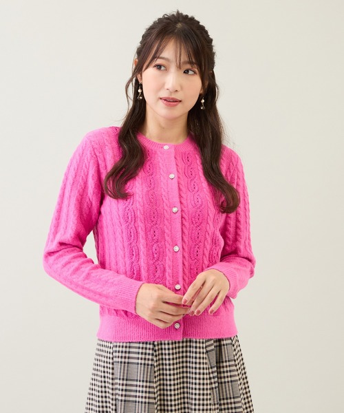 Rose Tiara(ローズティアラ)の「レース×ケーブル編みニットカーディガン(カーディガン/ボレロ・レディース・ピンク/ブラック・46/42/38)」の19枚目の写真