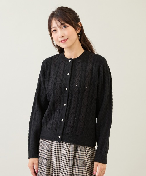 セール】レース×ケーブル編みニットカーディガン（カーディガン/ボレロ