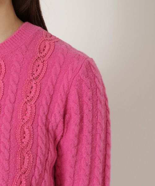 セール】レース×ケーブル編みニットカーディガン（カーディガン/ボレロ