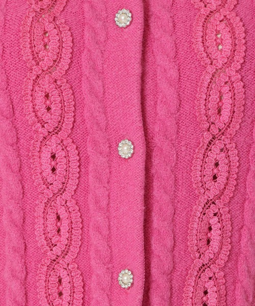 セール】レース×ケーブル編みニットカーディガン（カーディガン/ボレロ