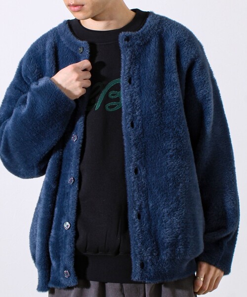 GLOSTER(グロスター)の「モヘヤライク シャギークルーネックカーディガン(カーディガン/ボレロ・メンズ・ブラウン/グレイッシュブルー/ブラック/パープル・S/M/L)」の3枚目の写真