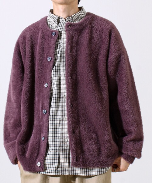 GLOSTER(グロスター)の「モヘヤライク シャギークルーネックカーディガン(カーディガン/ボレロ・メンズ・ブラウン/グレイッシュブルー/ブラック/パープル・S/M/L)」の6枚目の写真