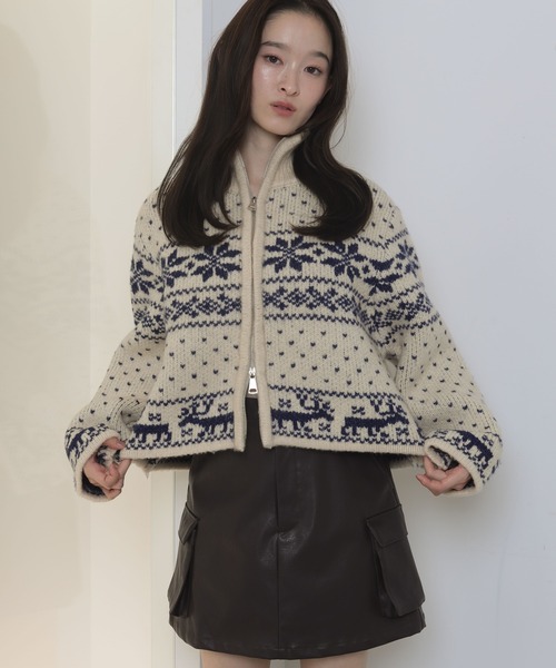 WEGO/【26年春夏新作】ノルディックZIPニット（カーディガン/ボレロ