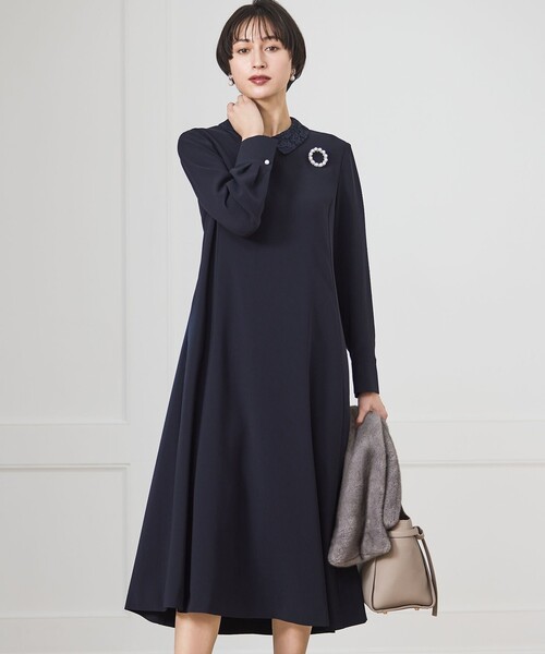 トリアセダブルジョーゼット 襟付き ワンピース（ワンピース）｜23区