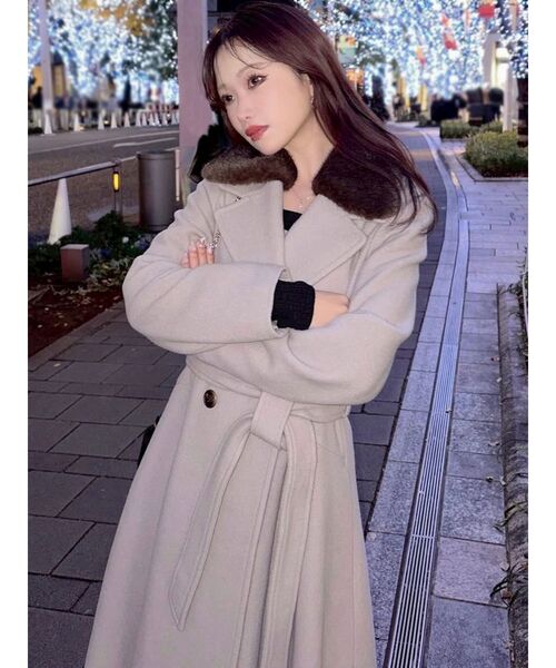 RESEXXY（リゼクシー）の「ショートビーバーウールロングコート（その他アウター・レディース・ブラック/ベージュ・FREE）」の8枚目の写真