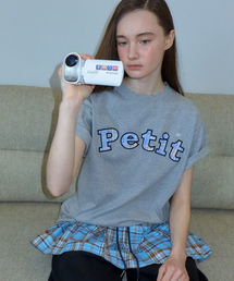 RONRON（ロンロン）の「STAR BUTTON PETIT APPLIQUE BASIC FIT T SHIRT GREY CHECK（Tシャツ/カットソー）」