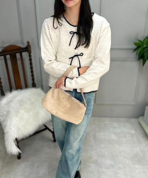mebole(メボレ)の「Ribbon Front Cardigan(カーディガン/ボレロ・レディース・アイボリー/ブルー/グレー・FREE)」の12枚目の写真