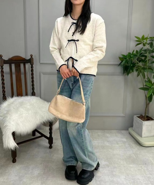 mebole(メボレ)の「Ribbon Front Cardigan(カーディガン/ボレロ・レディース・アイボリー/ブルー/グレー・FREE)」の17枚目の写真