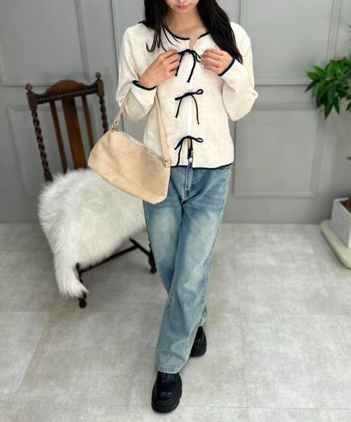 mebole(メボレ)の「Ribbon Front Cardigan(カーディガン/ボレロ・レディース・アイボリー/ブルー/グレー・FREE)」の13枚目の写真
