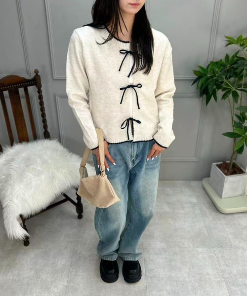 mebole(メボレ)の「Ribbon Front Cardigan(カーディガン/ボレロ・レディース・アイボリー/ブルー/グレー・FREE)」の16枚目の写真