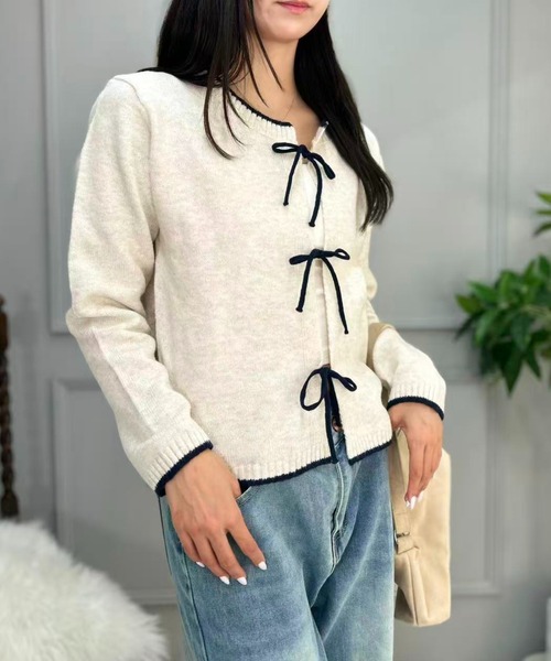 mebole(メボレ)の「Ribbon Front Cardigan(カーディガン/ボレロ・レディース・アイボリー/ブルー/グレー・FREE)」の8枚目の写真