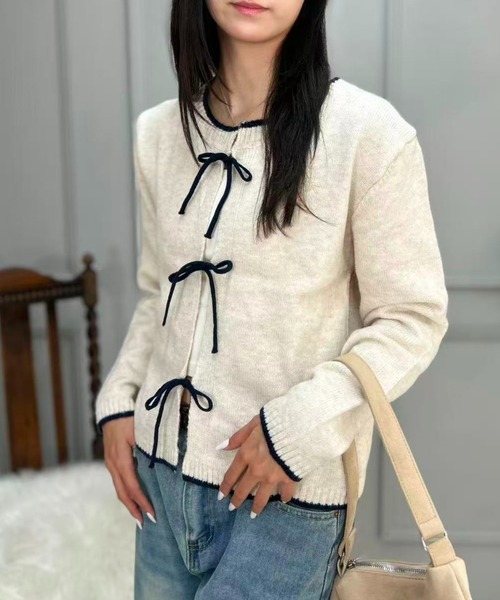 mebole(メボレ)の「Ribbon Front Cardigan(カーディガン/ボレロ・レディース・アイボリー/ブルー/グレー・FREE)」の10枚目の写真