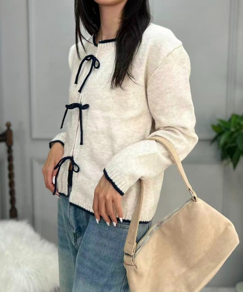 mebole(メボレ)の「Ribbon Front Cardigan(カーディガン/ボレロ・レディース・アイボリー/ブルー/グレー・FREE)」の11枚目の写真