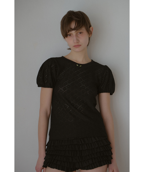 LETERIE(レテリー)の「FLOWER RIBBON PUFF T-SHIRT_BLACK(Tシャツ/カットソー・レディース・ブラック・FREE)」の1枚目の写真