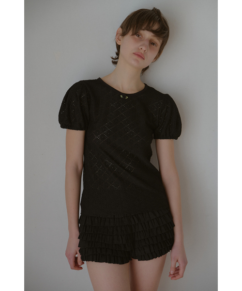 LETERIE(レテリー)の「FLOWER RIBBON PUFF T-SHIRT_BLACK(Tシャツ/カットソー・レディース・ブラック・FREE)」の2枚目の写真
