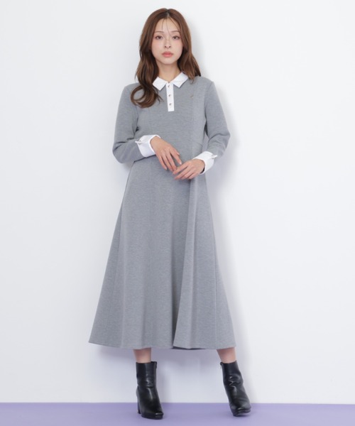 JILL BY JILLSTUART ポロ衿カットソーワンピース グレー ◇ポロ衿カットソーフレアワンピース（ワンピース）｜JILL by JILL