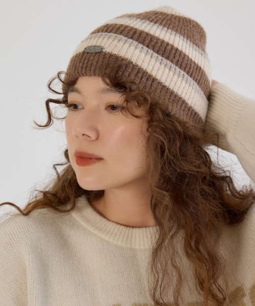 RODEO CROWNS WIDE BOWL（ロデオクラウンズワイドボウル）の「ボーダーモヘアニットビーニー（ニットキャップ/ビーニー・レディース・ブラック系その他/ブラウン系その他/ピンク系その他/ブルー系その他・FREE）」の3枚目の写真