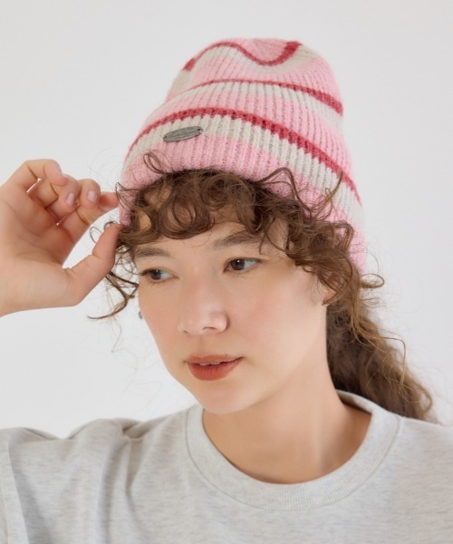 RODEO CROWNS WIDE BOWL（ロデオクラウンズワイドボウル）の「ボーダーモヘアニットビーニー（ニットキャップ/ビーニー・レディース・ブラック系その他/ブラウン系その他/ピンク系その他/ブルー系その他・FREE）」の4枚目の写真