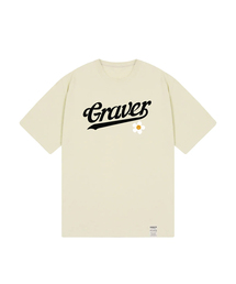 [UNISEX]ベースボールのロゴフラワースマイルバンファルティ_サンドベージュ