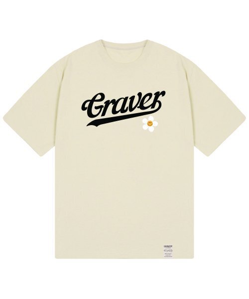 GRAVER（グレーバー）の「[UNISEX]ベースボールのロゴフラワースマイルバンファルティ_サンドベージュ（Tシャツ/カットソー・レディース・ベージュ・MEDIUM/SMALL/X-LARGE/LARGE）」の2枚目の写真