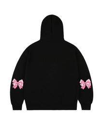 [UNISEX]エルボーリボンフードパーカー_ブラック