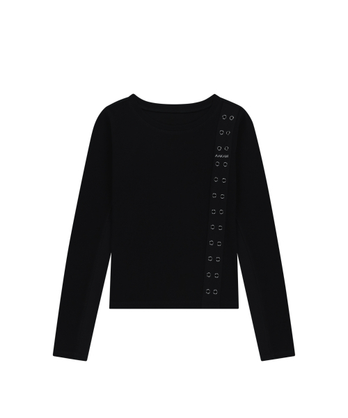 AAKAM(アーカム)の「Side Eyelet Long Sleeve (Black)(Tシャツ/カットソー・レディース・その他・1/2)」の1枚目の写真