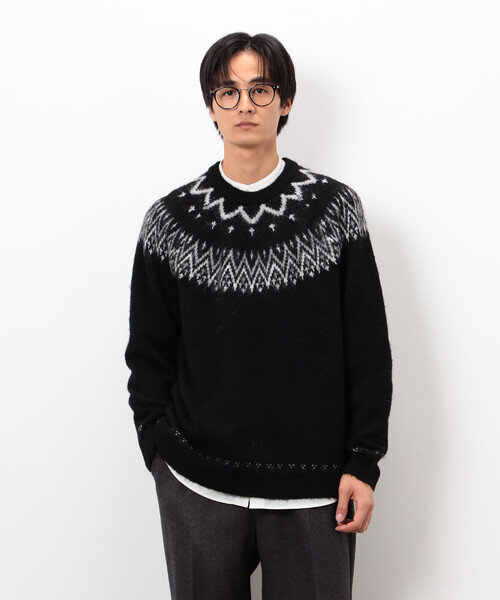 COMME CA ISM(コムサイズム)の「フェアアイル柄 シャギーニット(ニット/セーター・メンズ・ホワイト/ブラック・MEDIUM/LARGE)」の2枚目の写真