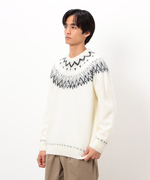 COMME CA ISM(コムサイズム)の「フェアアイル柄 シャギーニット(ニット/セーター・メンズ・ホワイト/ブラック・MEDIUM/LARGE)」の5枚目の写真