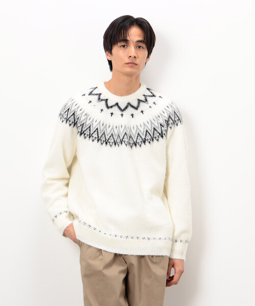 COMME CA ISM(コムサイズム)の「フェアアイル柄 シャギーニット(ニット/セーター・メンズ・ホワイト/ブラック・MEDIUM/LARGE)」の6枚目の写真