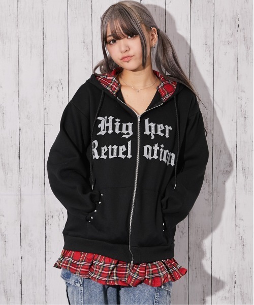 DimMoire スタッズ付きフードパーカー 黒 スタッズ ジップアップパーカー フード付き 黒 DimMoire スタッズ付き