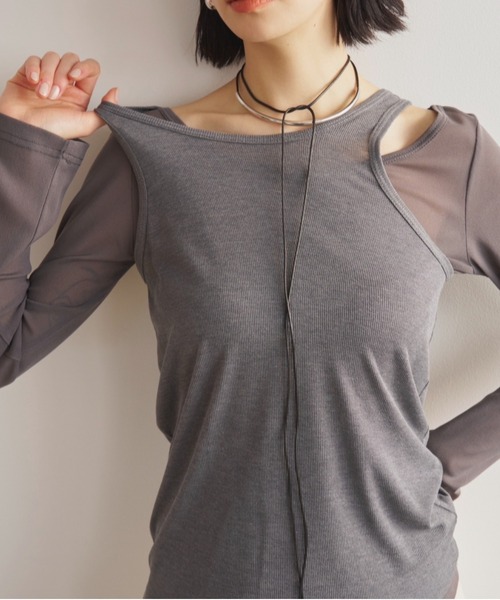 AIC.(エーアイシー)の「マルチウェイシアーアンサンブル(Tシャツ/カットソー・レディース・オフホワイト/ピンク/チャコールグレー・FREE)」の2枚目の写真