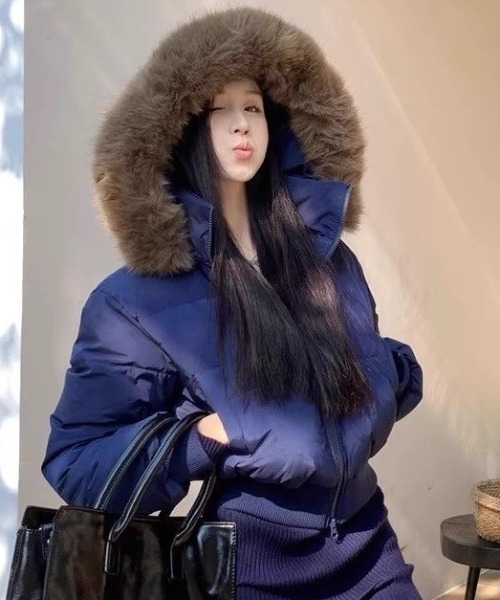 セール】エコファーフード付き中綿ダウンジャケット（ダウンジャケット