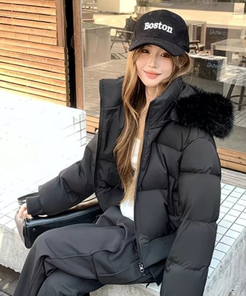 セール】エコファーフード付き中綿ダウンジャケット（ダウンジャケット