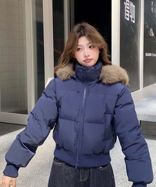 エコファーフード付き中綿ダウンジャケット（ダウンジャケット/コート