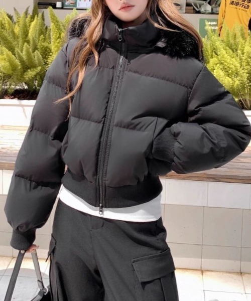 エコファーフード付き中綿ダウンジャケット（ダウンジャケット/コート