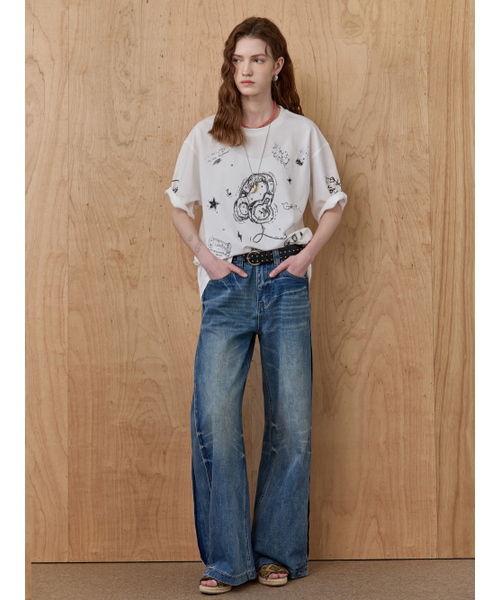 MAXZA（マージャコレクション）の「ビーズヘッドセットドゥードゥルプリントラウンドネックTシャツ（Tシャツ/カットソー・レディース・ホワイト・FREE）」の5枚目の写真