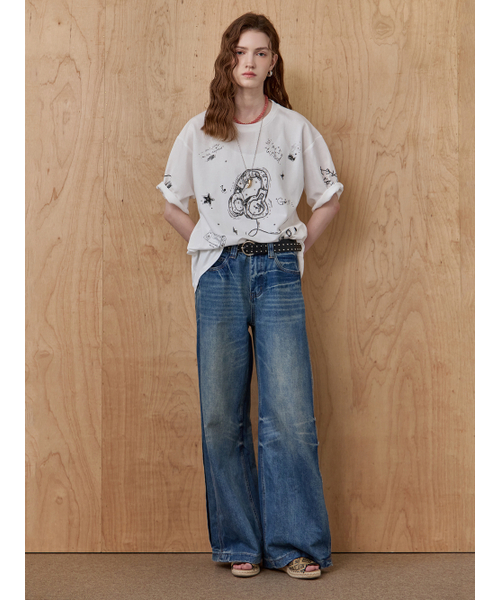 MAXZA(マージャコレクション)の「ビーズヘッドセットドゥードゥルプリントラウンドネックTシャツ(Tシャツ/カットソー・レディース・ホワイト・FREE)」の6枚目の写真