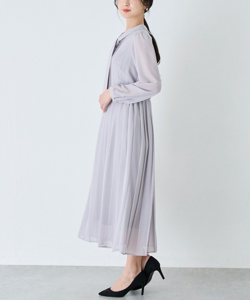 INCEDE（インシード）の「ボウタイ プリーツワンピース（ワンピース・レディース・ライトグレー/ネイビー・M/L/LL）」の16枚目の写真