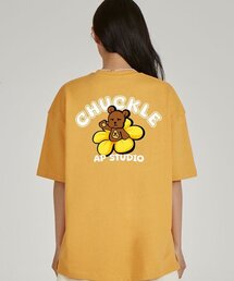 ホワイトチャークベアラウンドネック15番手綿半袖Tシャツ_チェダー