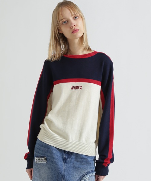 AVIREX（アヴィレックス）の「MULTI-TONE KNIT PULLOVER（ニット/セーター・レディース・ブラック/グレー/オフホワイト・F）」の4枚目の写真