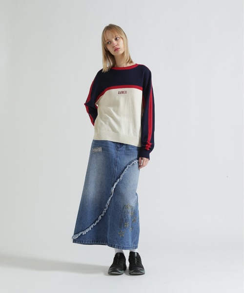 AVIREX（アヴィレックス）の「MULTI-TONE KNIT PULLOVER（ニット/セーター・レディース・ブラック/グレー/オフホワイト・F）」の7枚目の写真