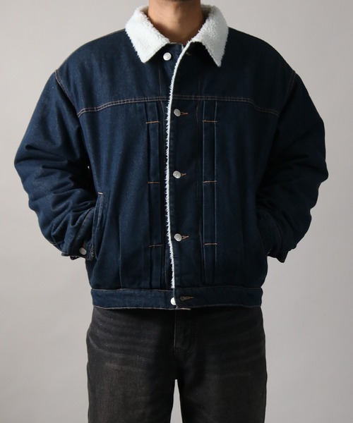 デニムボアジャケット ネイビー Nylaus】Boa Lining Denim Jacket / 裏ボアデニムジャケット Gジャン
