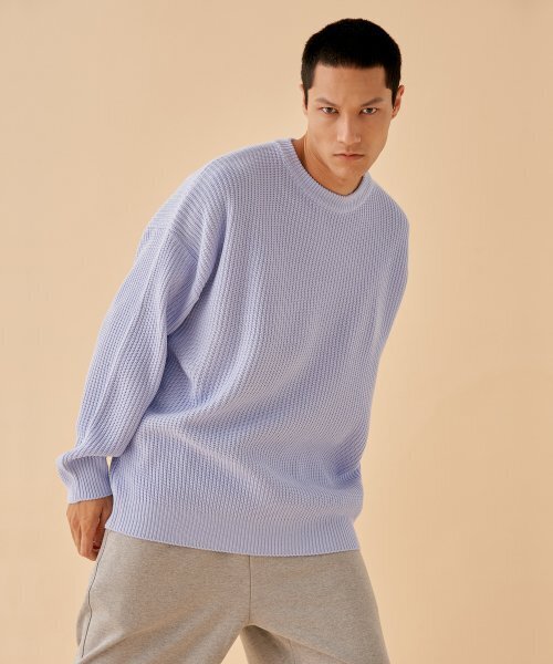 PAPERBOY(ペーパーボーイ)の「Soft Crew Neck Over Sweater - Sky Blue(ニット/セーター・メンズ・スカイブルー・LARGE/SMALL)」の1枚目の写真