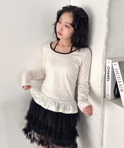 Loueme(ルエム)の「裾フリルドットリボントップス(Tシャツ/カットソー・レディース・オフホワイト/ブラック・FREE)」の7枚目の写真