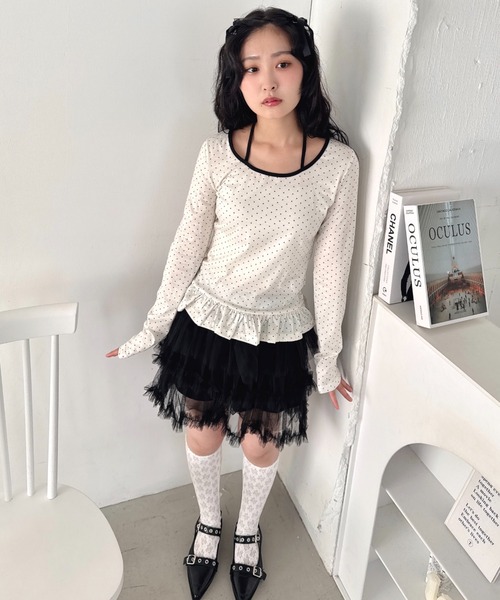Loueme(ルエム)の「裾フリルドットリボントップス(Tシャツ/カットソー・レディース・オフホワイト/ブラック・FREE)」の10枚目の写真