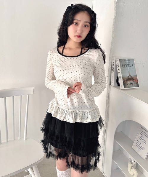 Loueme(ルエム)の「裾フリルドットリボントップス(Tシャツ/カットソー・レディース・オフホワイト/ブラック・FREE)」の8枚目の写真