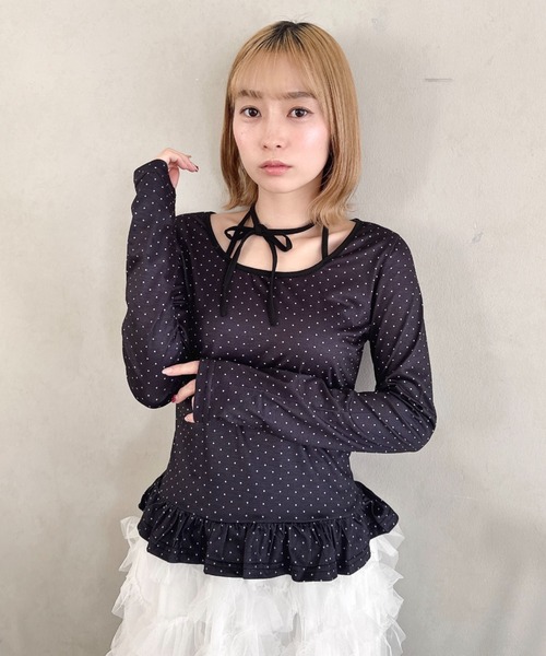 Loueme(ルエム)の「裾フリルドットリボントップス(Tシャツ/カットソー・レディース・オフホワイト/ブラック・FREE)」の11枚目の写真
