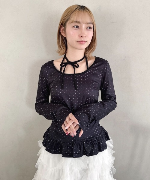 Loueme(ルエム)の「裾フリルドットリボントップス(Tシャツ/カットソー・レディース・オフホワイト/ブラック・FREE)」の12枚目の写真