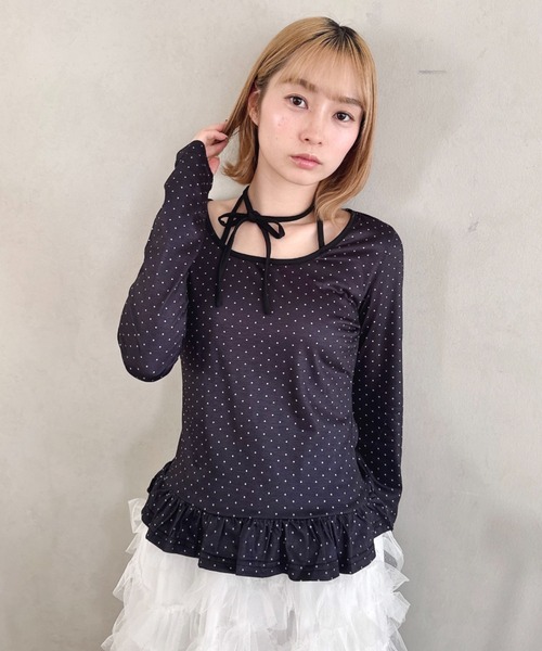 Loueme(ルエム)の「裾フリルドットリボントップス(Tシャツ/カットソー・レディース・オフホワイト/ブラック・FREE)」の13枚目の写真